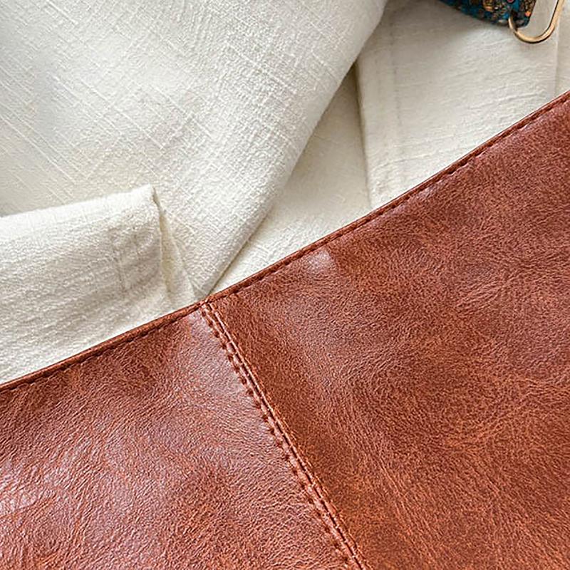 Vintage Solid Color Women Shoulder Sling Bag High-Capacity Simple Wide Strap Bucket Crossbody Bag