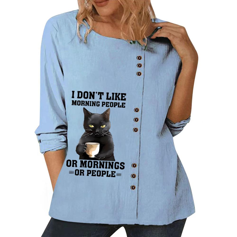 Женский модный хлопковый топ с множеством принтов, круглым вырезом и длинными рукавами