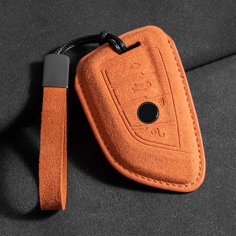 Suede Leather Car Key Case Cover Fit For X1 X3 X5 X6 3 5 Series Non-OEM Keychain Accessories