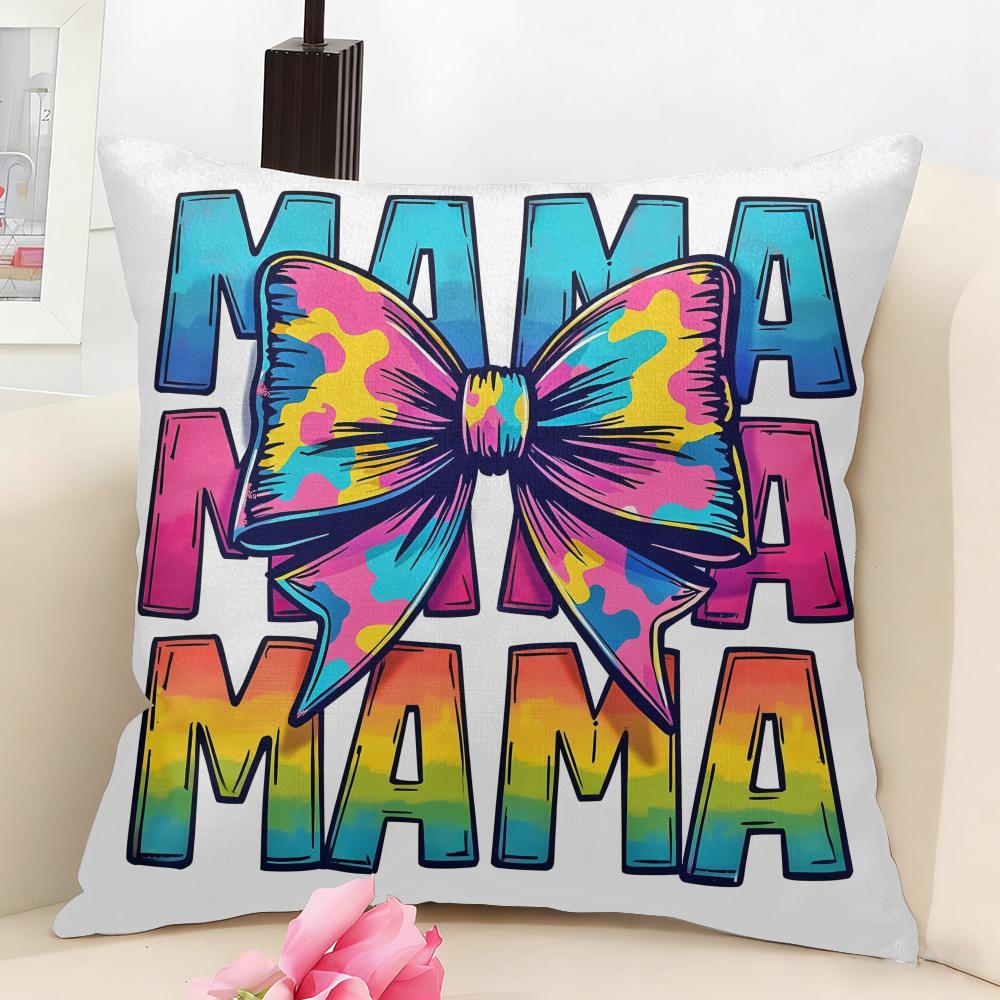 Leopard print with bow mama Cushion Cover Natural Linen Organic Fabric DoubleSided Printing Couch Pillow Covers Home Decor