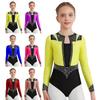 Girls Dance Bodysuit - Rhinestone Leotard Long Sleeve Keyhole Back for Figure Skating & Performance