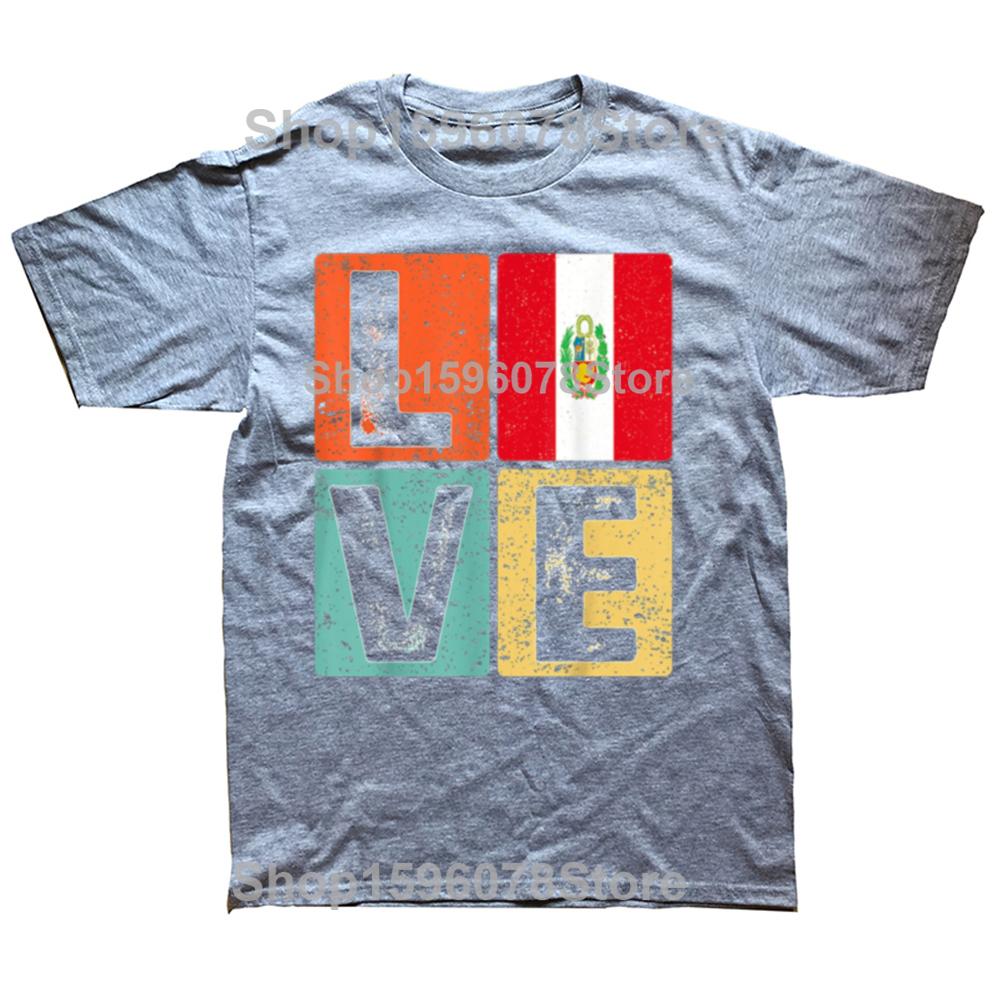 Funny Vintage Retro I Love Peru Flag For Peruvian Pride Gift Tshirts Men Fashion Casual 100 Cotton Loose Oversized T Shirt