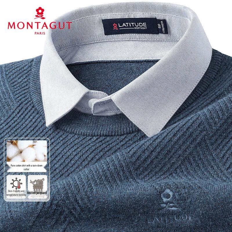 MONTAGUT Мужской трикотажный свитер поло с воротником, в стиле бизнес-кэжуал, из двух частей