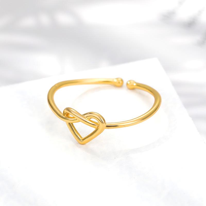 Exquisite Gold-Plated Heart-Shaped Open Ring, Women'S Adjustable Ring, Versatile Romantic Accessory For Daily Use
