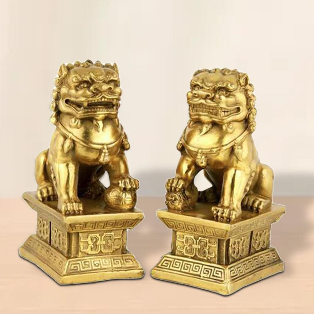 2 шт. Фигурки Фу-собак, Львов-хранителей, Удача, Ручная работа, Коллекция на стол, Многоцелевые для банков, Смола, Орнамент Фэн-шуй