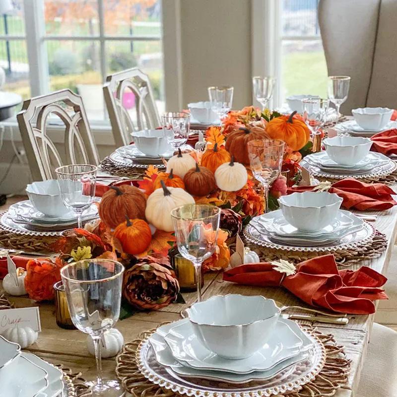 9pcs Velvet Artificial Pumpkins 3 Size Mixed for Halloween Party Thanksgiving Home Table Decoration Autumn Fall DIY Craft Wreath