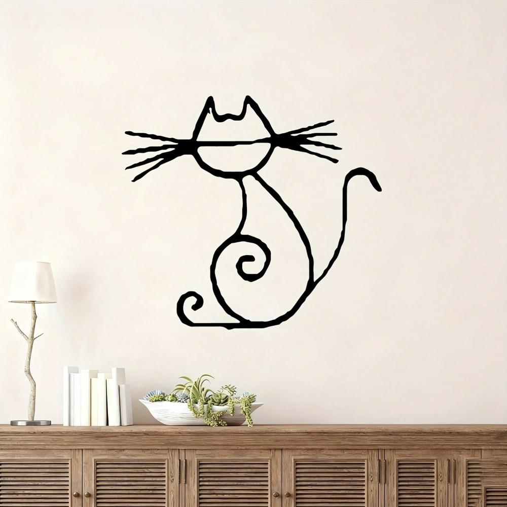 Metal Wall Art Abstract Cat Sculpture Modern Home Decor Powder Coated Iron