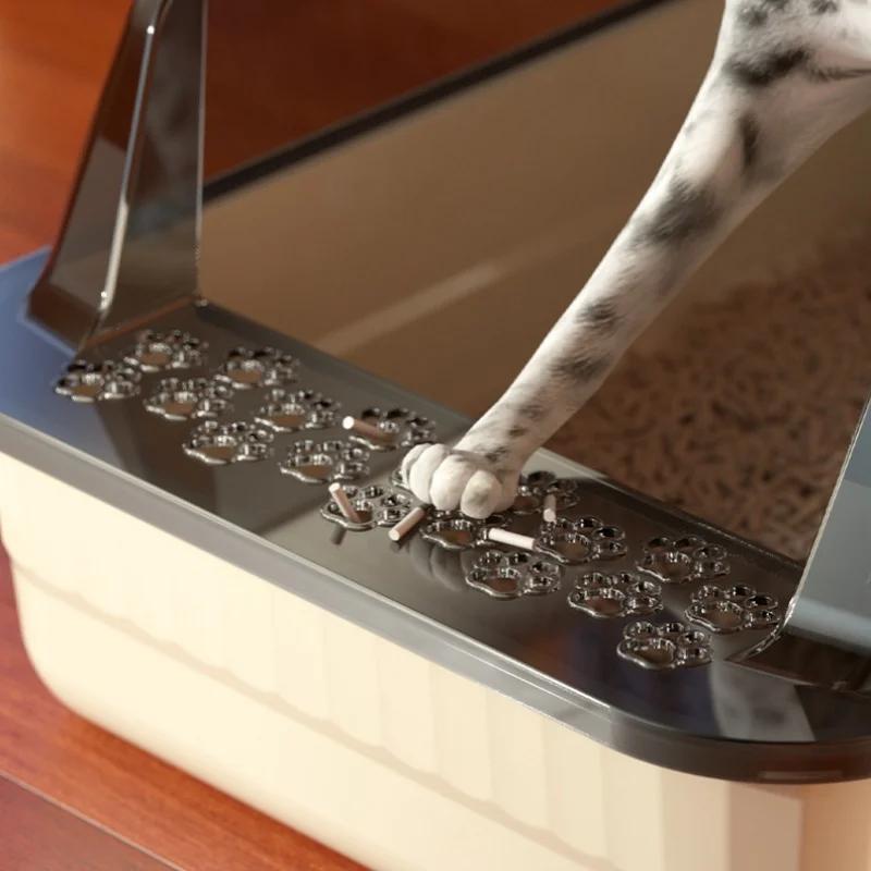 Semi-enclosed Cat Litter Box Large Capacity Cat Bedpans Anti-Spill & Sand-Leakage Pet Toilet Plastic Cat Sandbox Sanitary Tray