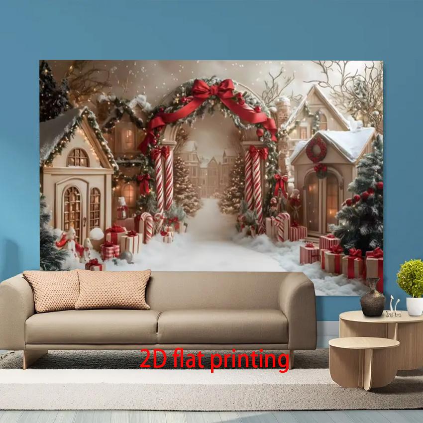 1 piece, Winter Wonderland Christmas Village background, with snow house, red and white striped candy cane
