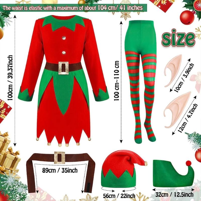 Green & Red Costumes Sets Adults Christmas Dress Fancy Dress Classical Unisex Elf Festive Christmas Fancy Dress Costumes