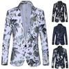 Men's Casual Business Wedding Long Sleeve Print Floral Suit Coat Jacket