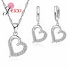 Authentic 925 Sterling Silver Love Heart Pendant Shiny Crystals Necklace Earring Jewelry Set For Women Party Wedding Jewellery