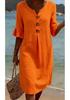 2026 European Cotton Linen V-Neck Dress with Big Button and Ruffle Sleeves for Women - Spring/Summer Collection