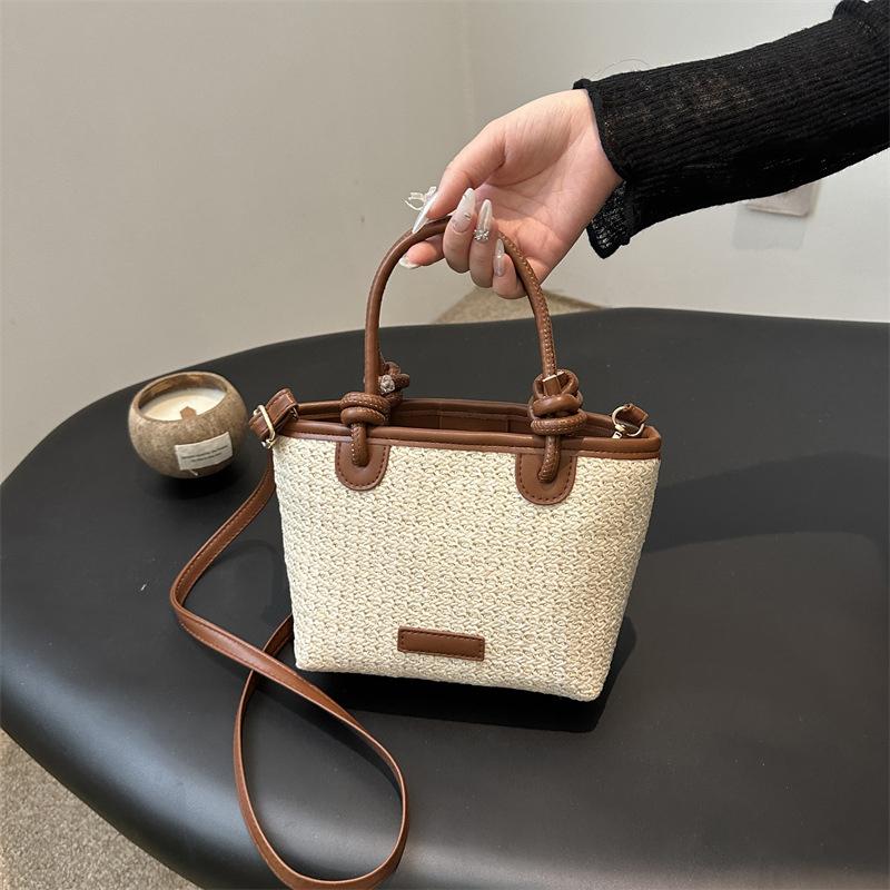 Yogodlns New Straw Woven Crossbody Bags For Women Summer Rattan Vacation Bucket Shoulder Bags Summer Seaside Beach Handbags