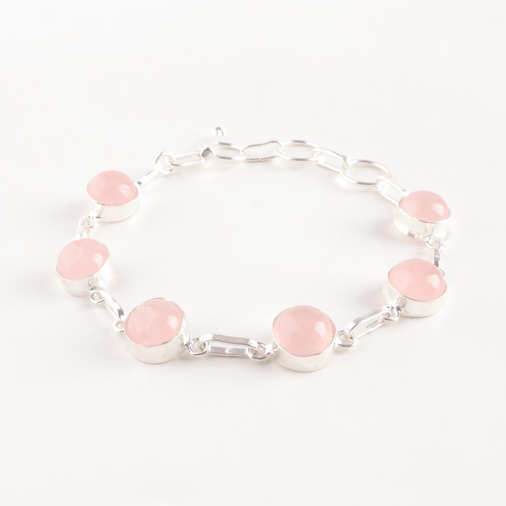 Rose Quartz Gemstone 925 Sterling Silver Jewelry Handmade Bracelet For Birthday RB-14-22
