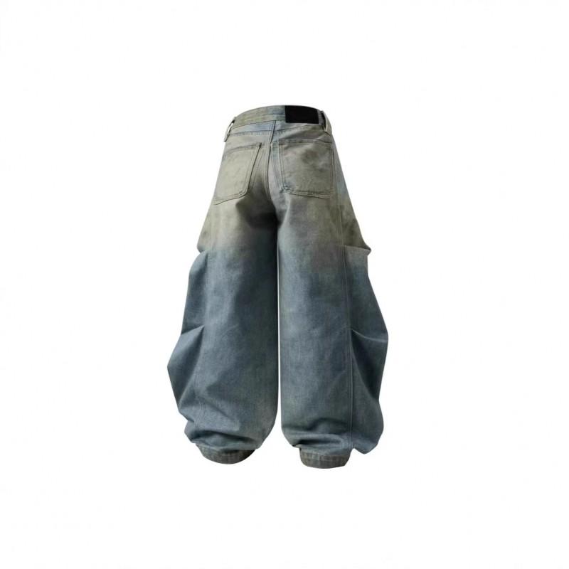 Vintage Washed Wide Leg Denim Pants With Cartoon Print High Waist Loose Fit Teens