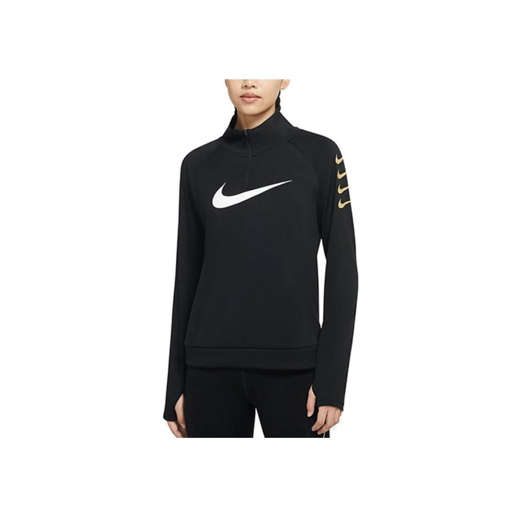 Nike Swoosh Run Logo Print Reflective Half-Zip Casual Sports Fitness Top Women Tops Black CW0293-010