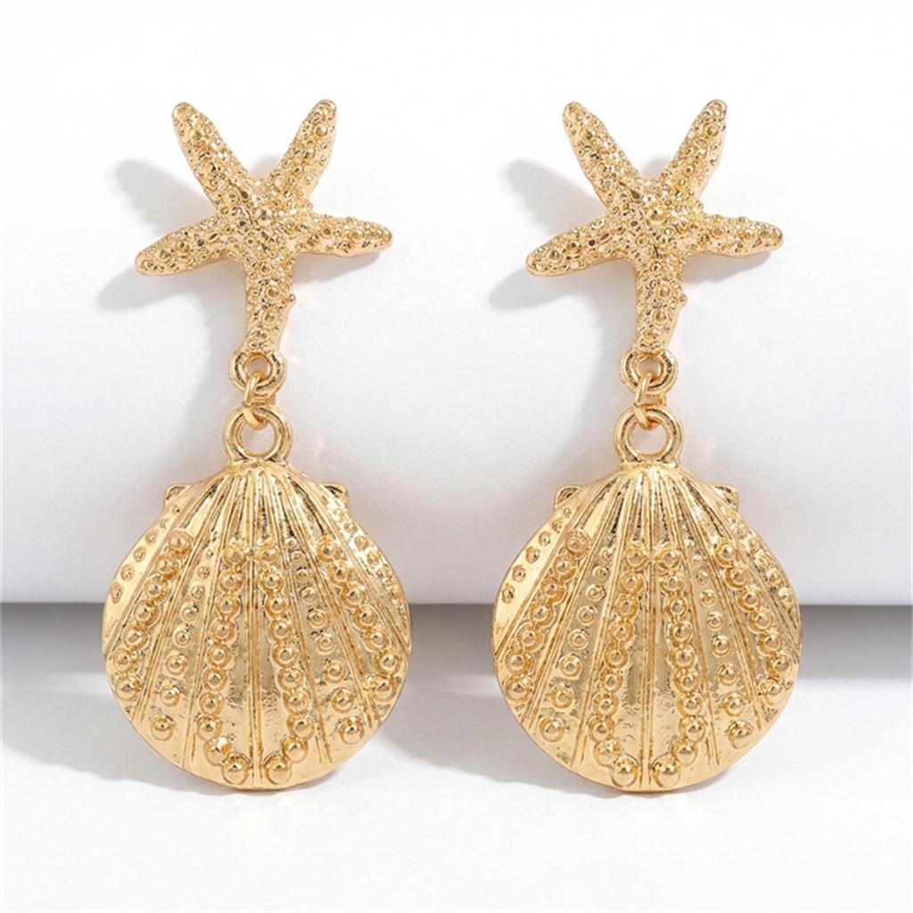 Exaggerated Large Metal Starfish Shell Drop Earrings for Women Trendy Conch Long Tassel Earrings Girl Beach Party Jewelry