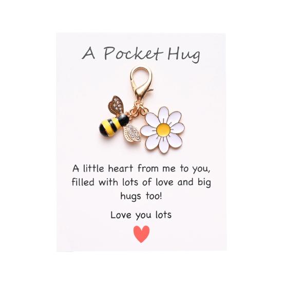 Цветок Удачи Карманное Объятие Брелок Вдохновляющий Бабочка/Пчела/Божья Коровка Цветок Брелок Шарм с Карточкой Подарки для Женщин Подруг Коллег