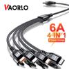 VAORLO 4 In 1 6A 66W Fast Charging Cable USB Charge Type-C Micro Lighting Plug Super Charge For Android Iphone Huawei Quickly