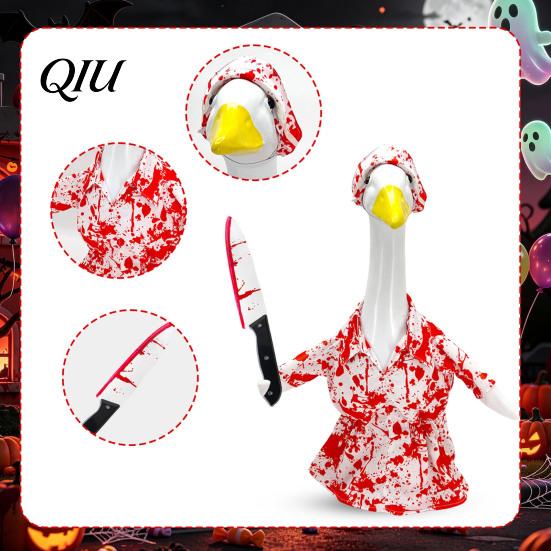 Porch Goose Clothes Halloween Outfit, Blood with Hat & Garden Costume Knife, Horror Style for Haunted House Party Favors Knife