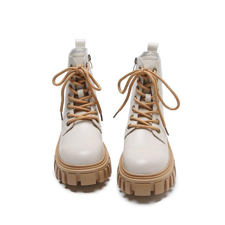 Европейские и американские короткие сапоги женские 2024 осень новые сапоги на толстой подошве толстые каблуки британский стиль плюшевые короткие сапоги zapatos mujer