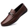 Fashion Summer Metal Buckle Loafers Genuine Leather Mens Shoes Slip On Flats Casual Shoes Man Moccasins Soft Sole Men Driving Footwear