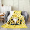 Spring Gnome Throw Blanket,Yellow Sunflowers Fleece Flannel Blanket for Toddler,Floral Truck Fuzzy Blanket,Lovely Bee GnomeDwarf