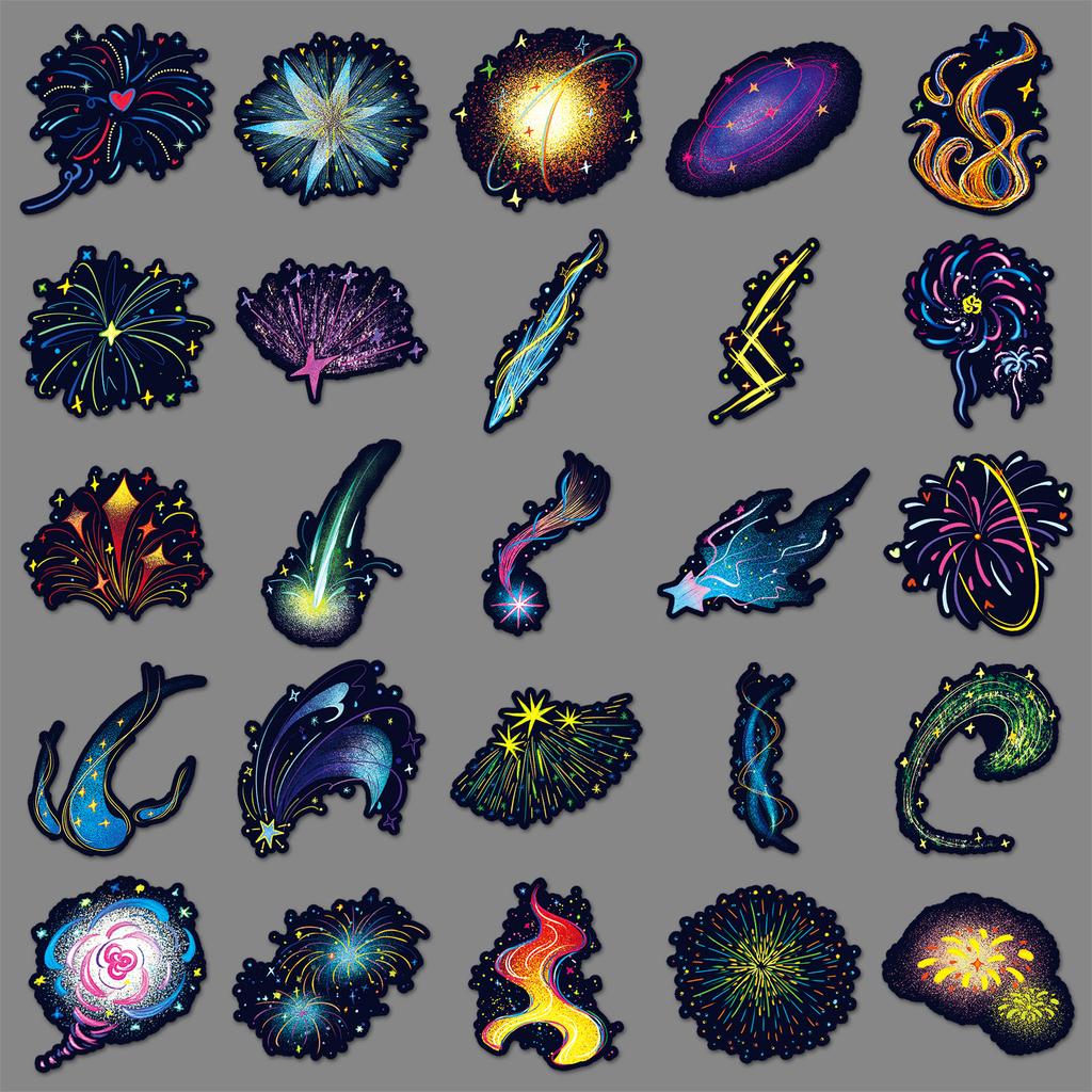 50 Fireworks Graffiti Stickers Personalized Hand-painted Small Fresh Night Fireworks Decorative Mobile Phone Case Water Cup Stickers