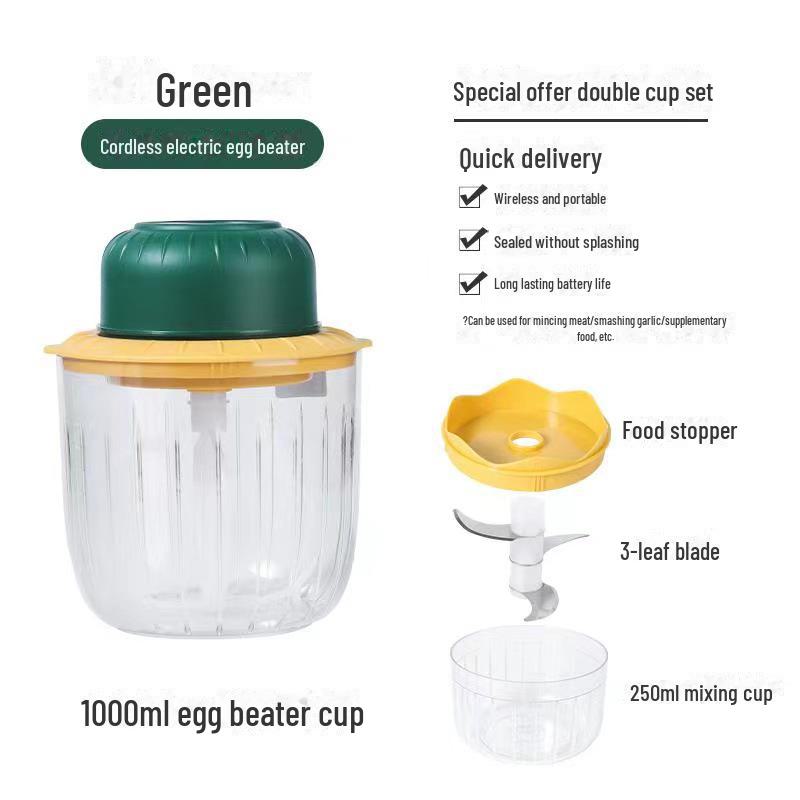 Беспроводной электрический венчик для взбивания яиц и чеснокодавилка: Многофункциональный, брызгозащищенный кухонный инструмент для взбивания, измельчения и выпечки.