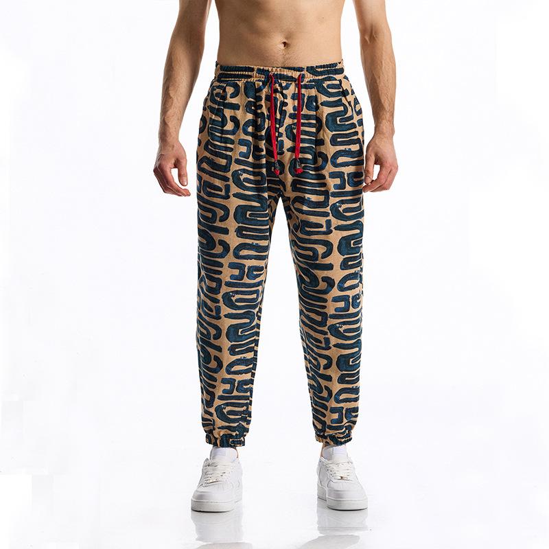 Spring and Summer Men's Linen Cotton Printed Casual Pants