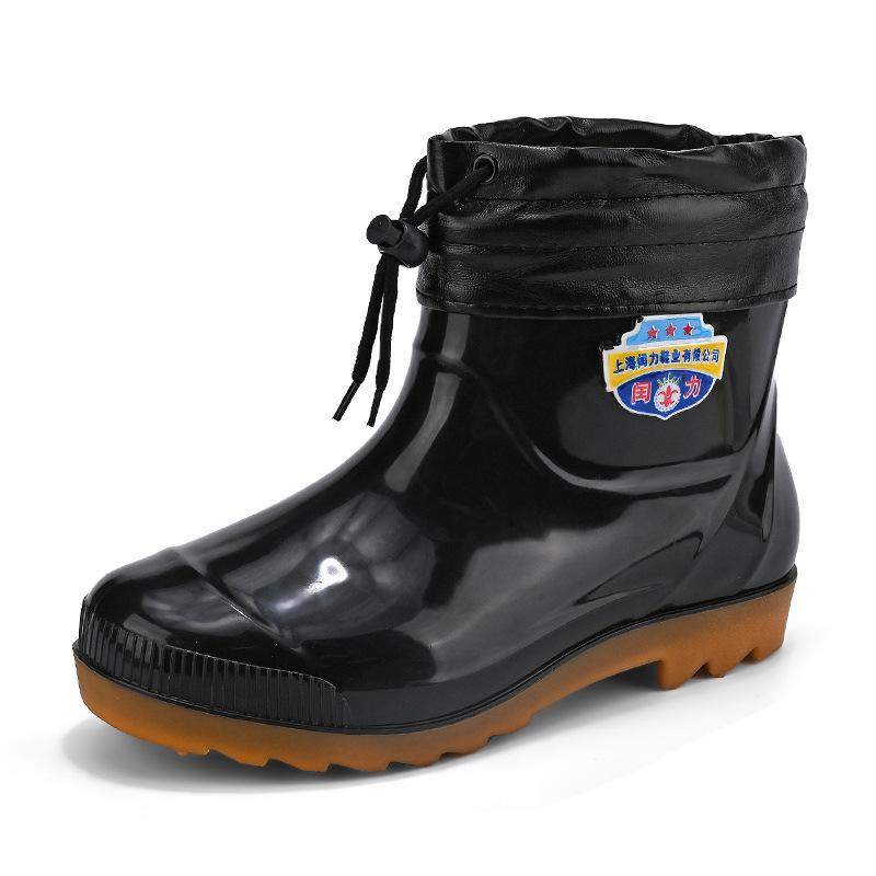 Новые дождевые ботинки мужские средние резиновые сапоги мужские короткие резиновые сапоги для улицы кухни водонепроницаемые низкие резиновые сапоги с ворсом утолщенные износостойкие