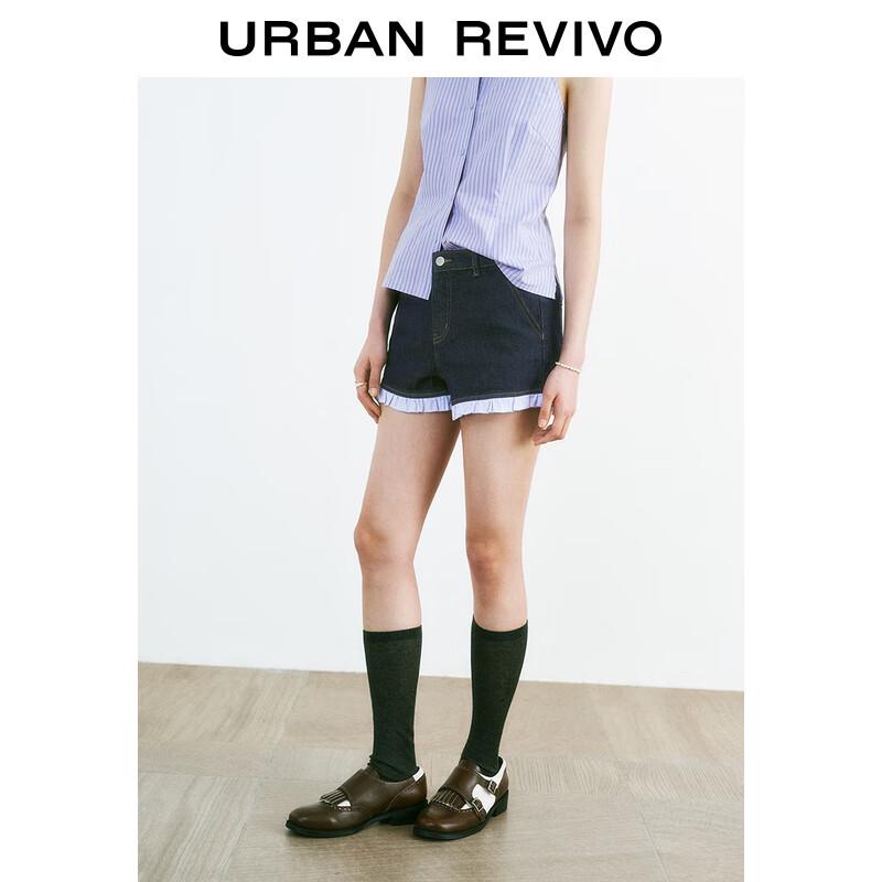 Женские ретро джинсовые шорты в полоску пэчворк с эффектом варки