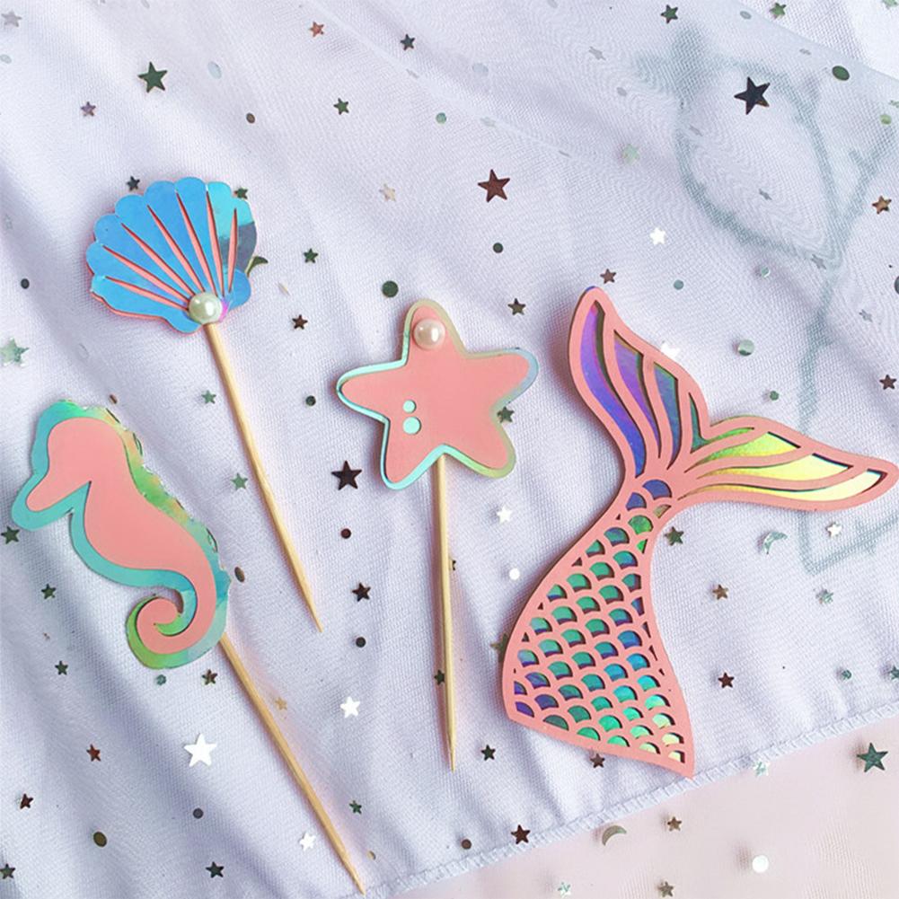Colorful Paper Cake Topper Set Beautiful Practical Ocean Style Baking Cake Decoration Card Multipurpose Dessert Ornaments