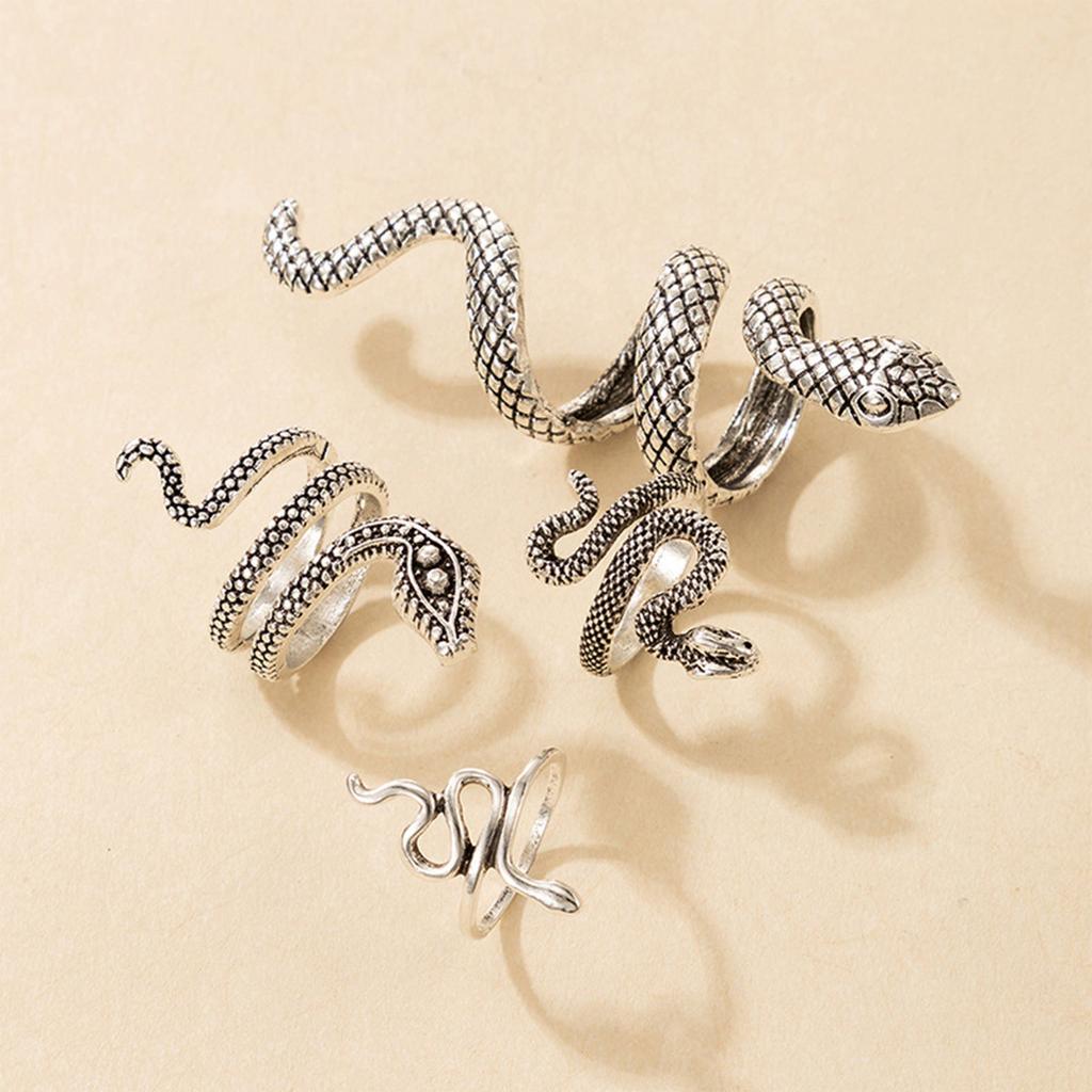 Snake Print Ring Punk Wind Snake Animal Retro Exaggerated Four-Piece Ring
