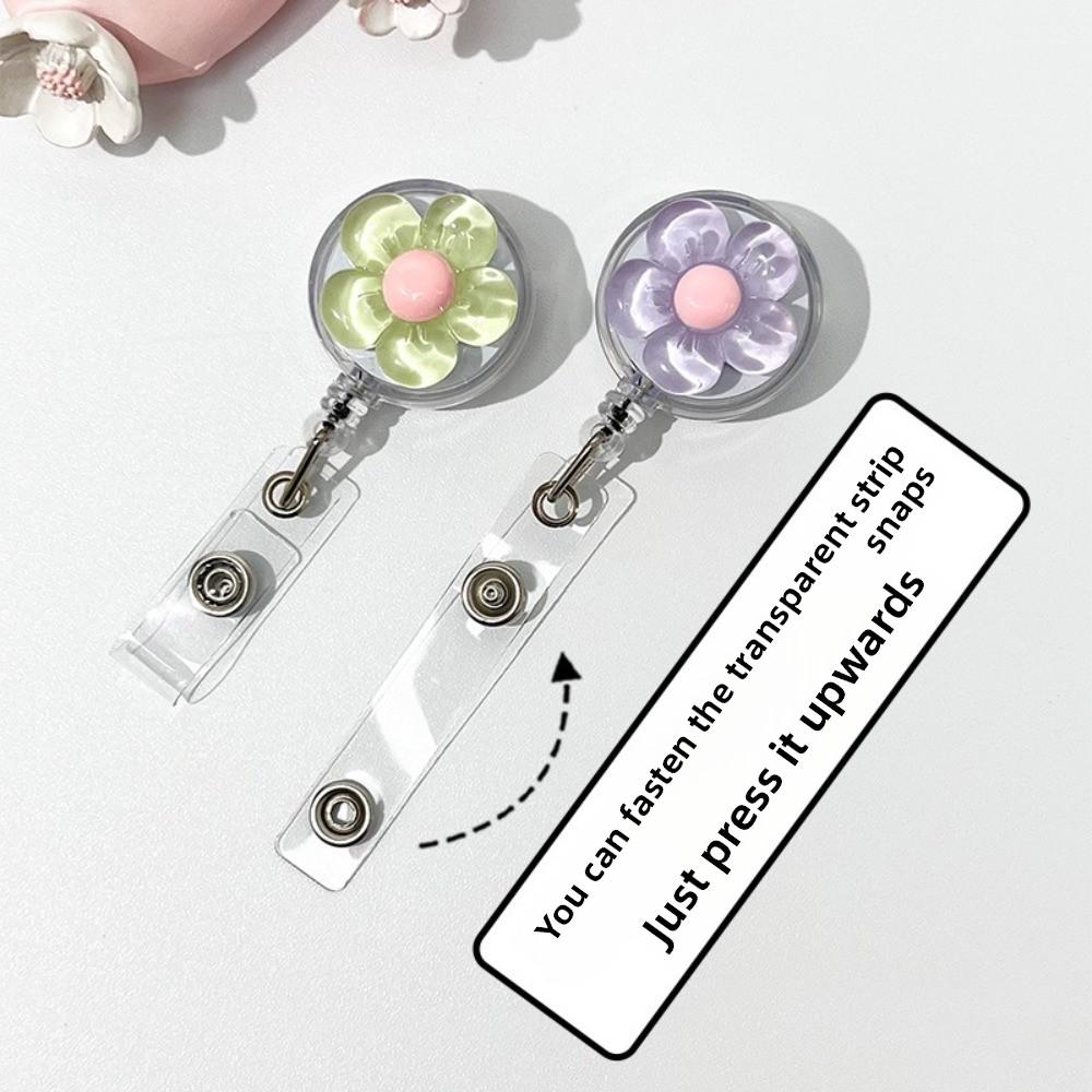 Transparent Worker ID Card Pull Buckle Cute ID Card Badge Holder Clip Floral Badge Reel For Women