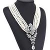 Multi-Layer Pearl Crystal Gemstone Water Drop Pendant Short Collarbone Necklace Fashionable And Exaggerated