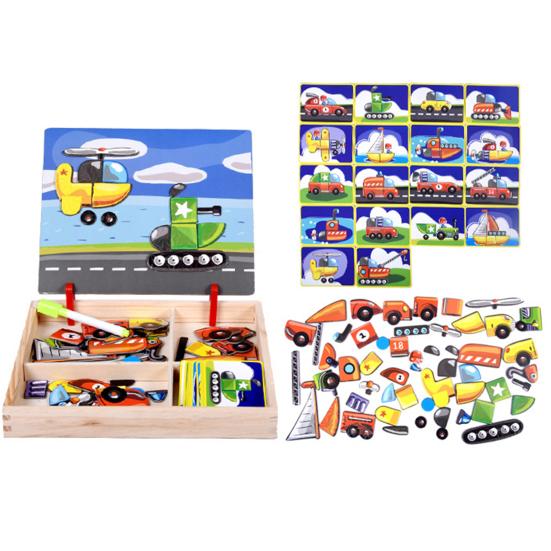 Magnetic Block Puzzle Board Game Educational Logic Thinking Training Facial Feature Vehicle Circus Attire Princess Dressing Wooden Puzzle Matching Toy