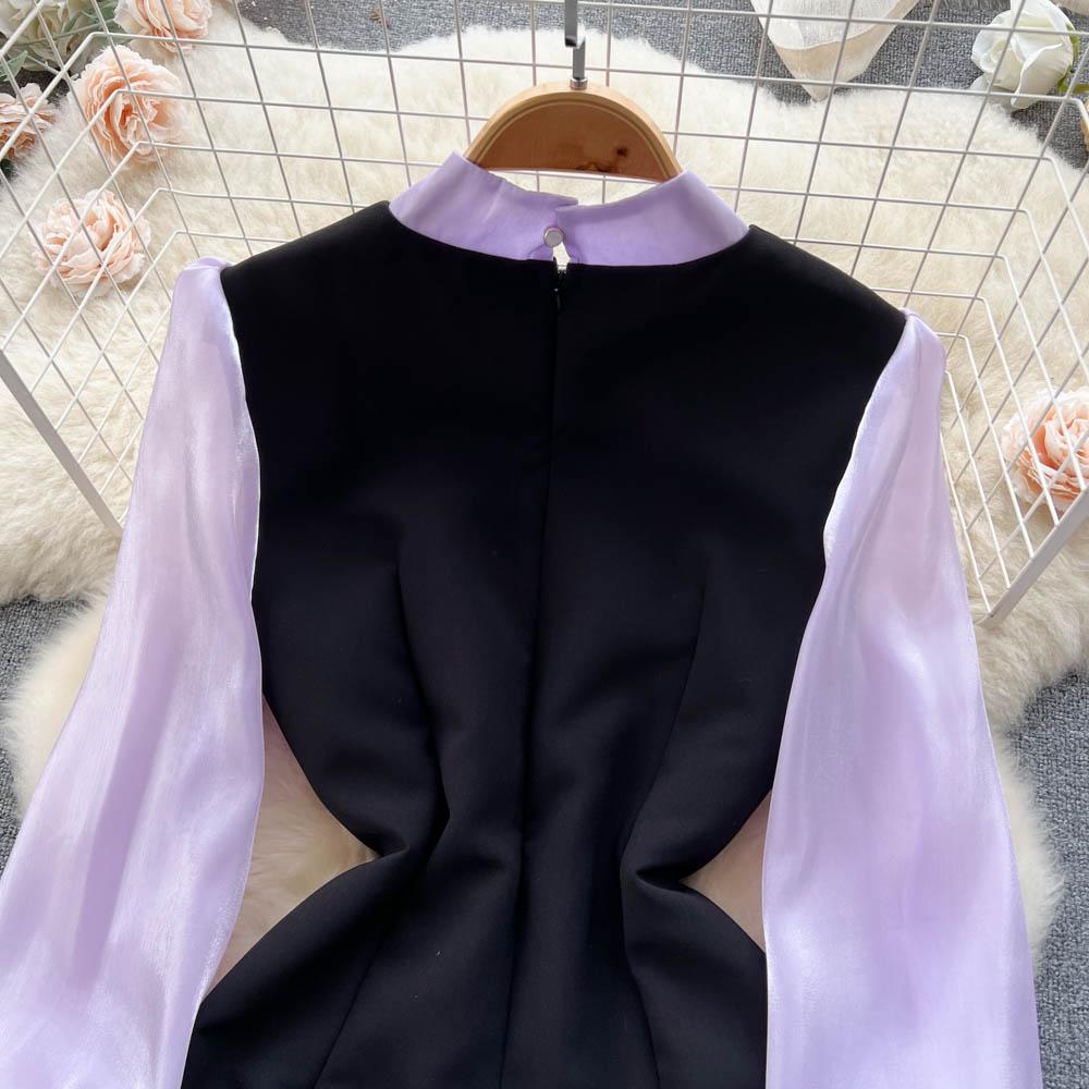 Spring Autumn Celebrity Vintage Cheongsam Pencil Dress Women's New Fashion Long Sleeve Mesh Patchwork Elegant Beading Bow Party Dresses