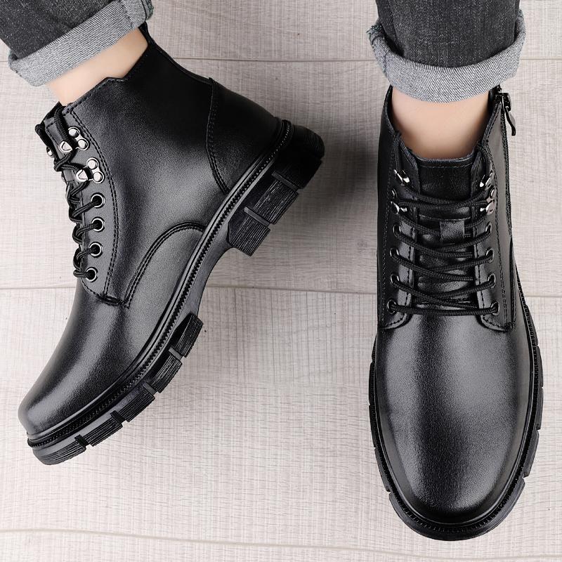 Модные зимние плюшевые туфли «Челси», мужские ботинки с боковой молнией, круглой головкой, толстая подошва, ковбойские сапоги, деловые, формальные, высокие, повседневные туфли