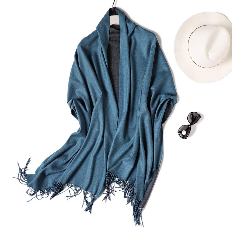 2024 European And American New Solid Color Versatile Autumn/Winter Double Color Imitation Cashmere Scarf Women'S Warm Big Shawl Neck