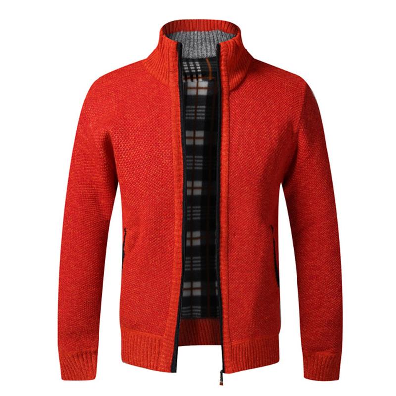 Autumn Winter New Men's Jacket Slim Fit Stand Collar Zipper Jacket Men Solid Cotton Thick Warm Sweater