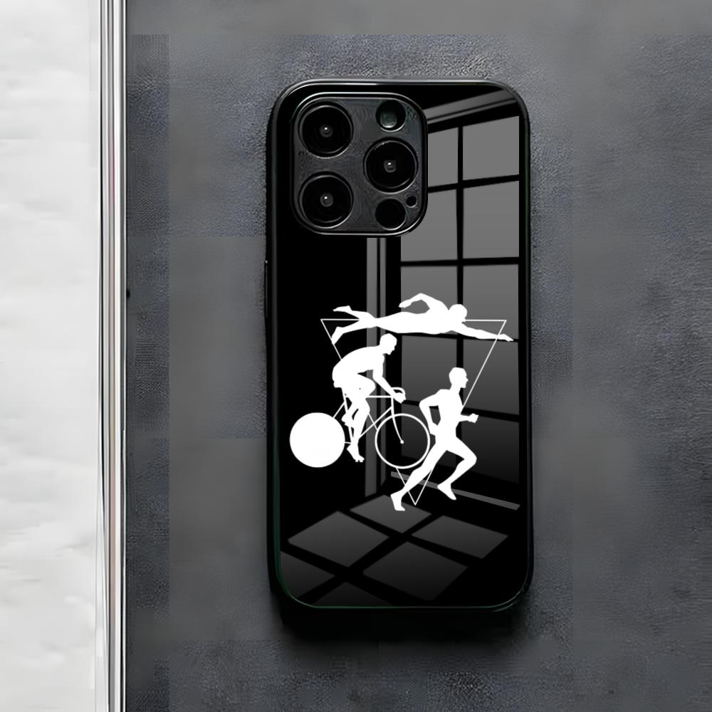 Чехол для телефона Triathlon для IPhone 17 Air 16 E Pro Max 15 14 13 Mini 12 Pro 11 Max Plus Черное стеклянное покрытие