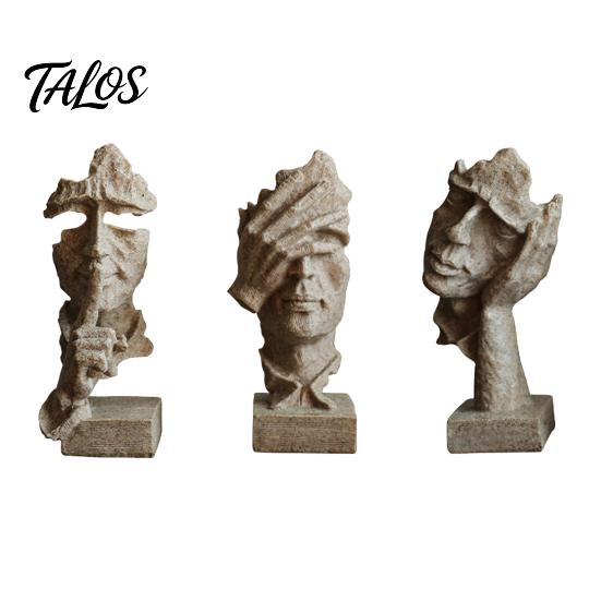 Talos Набор из 3 абстрактных молчаливых статуэток-фигур, Минималистичный арт-декор для стола с позами «Палец к губам», «Закрытые глаза» и «Подбородок на руке», Статуэтки из смолы для гостиной