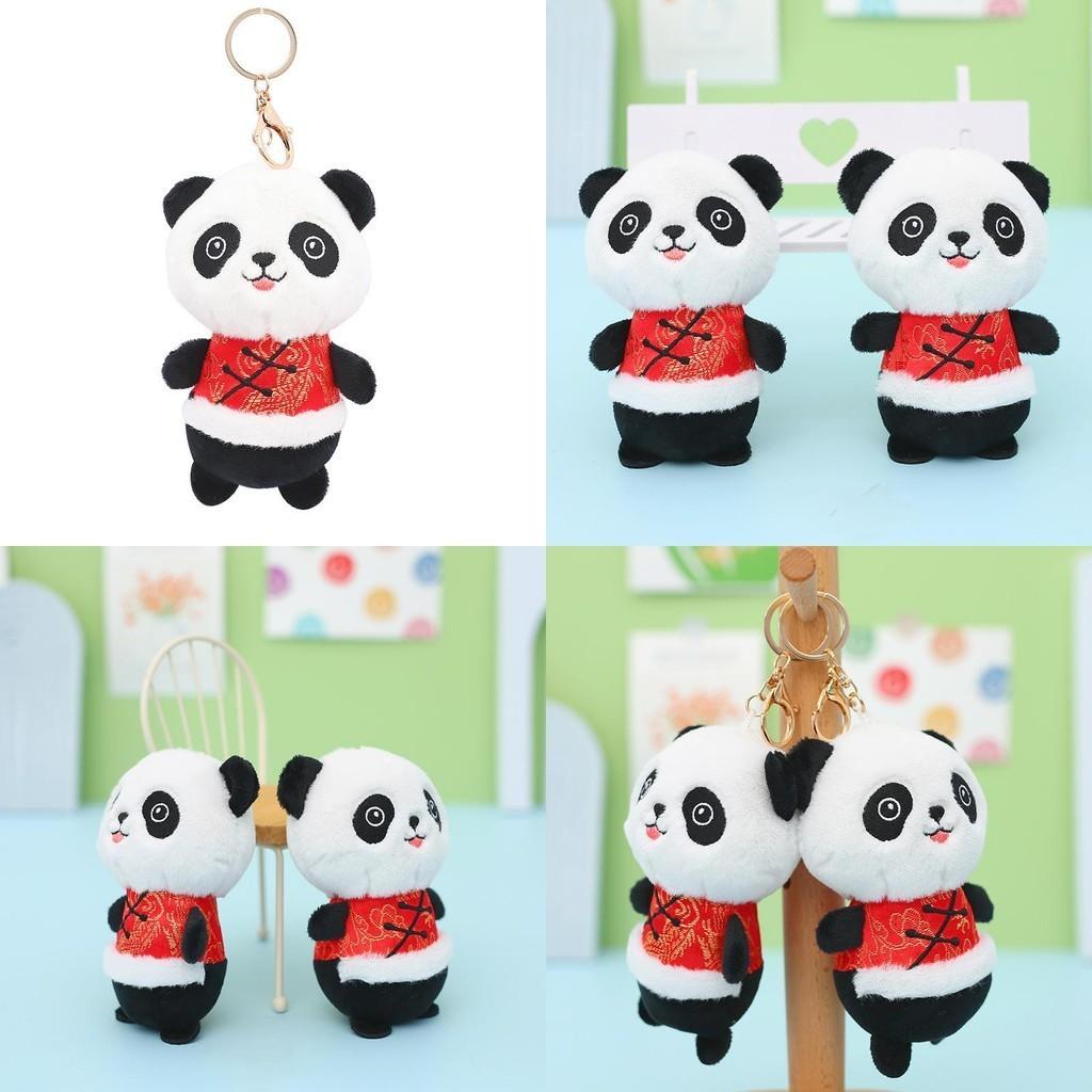 Adorable Plush Panda Keychain With Traditional Costume 12cm Snow Mink Fur