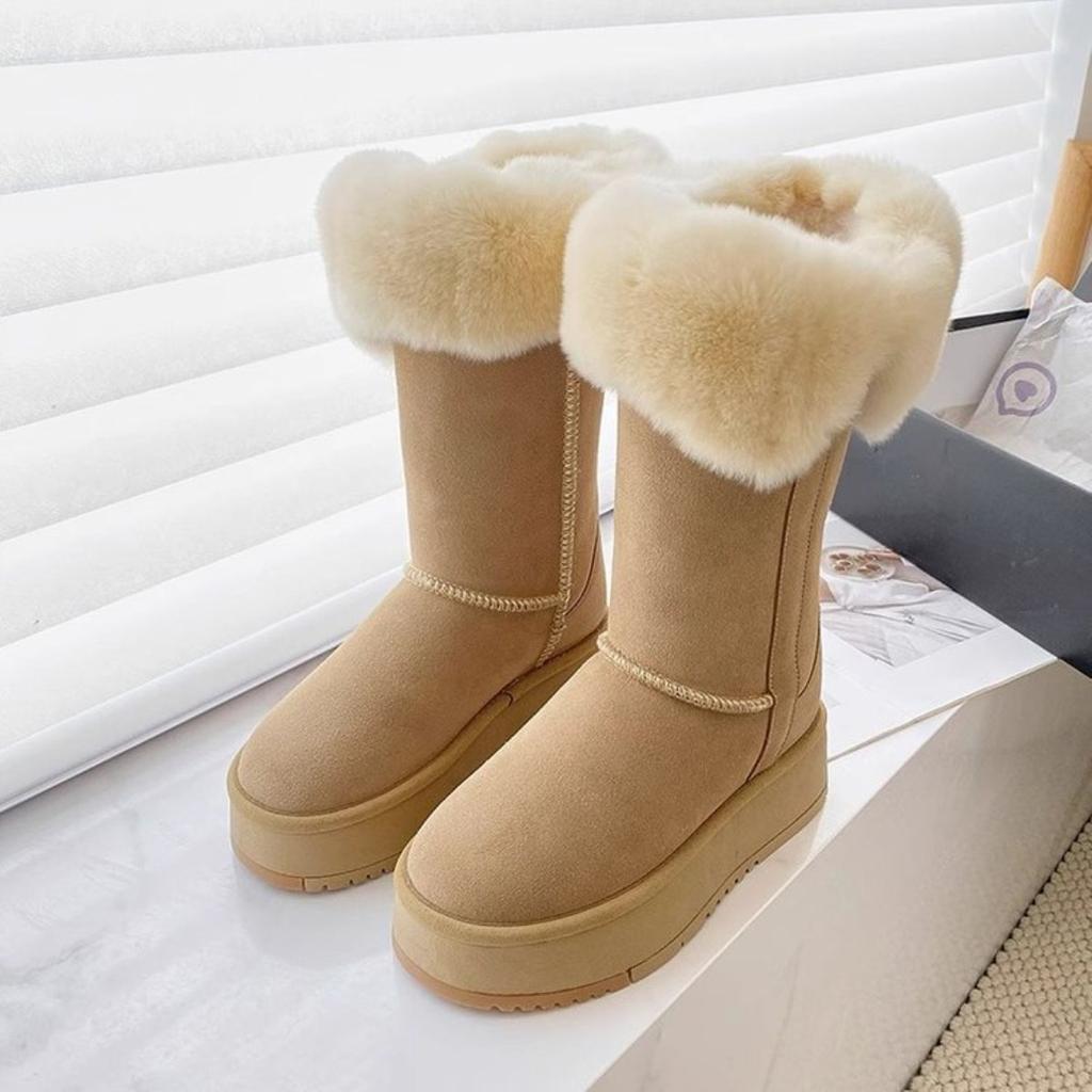 Women's Thick-soled Winter Furry Mouth Lightweight Warm Anti-cold Padded Snow Boots Non-slip Wear Casual Sneakers Long Cotton Boots
