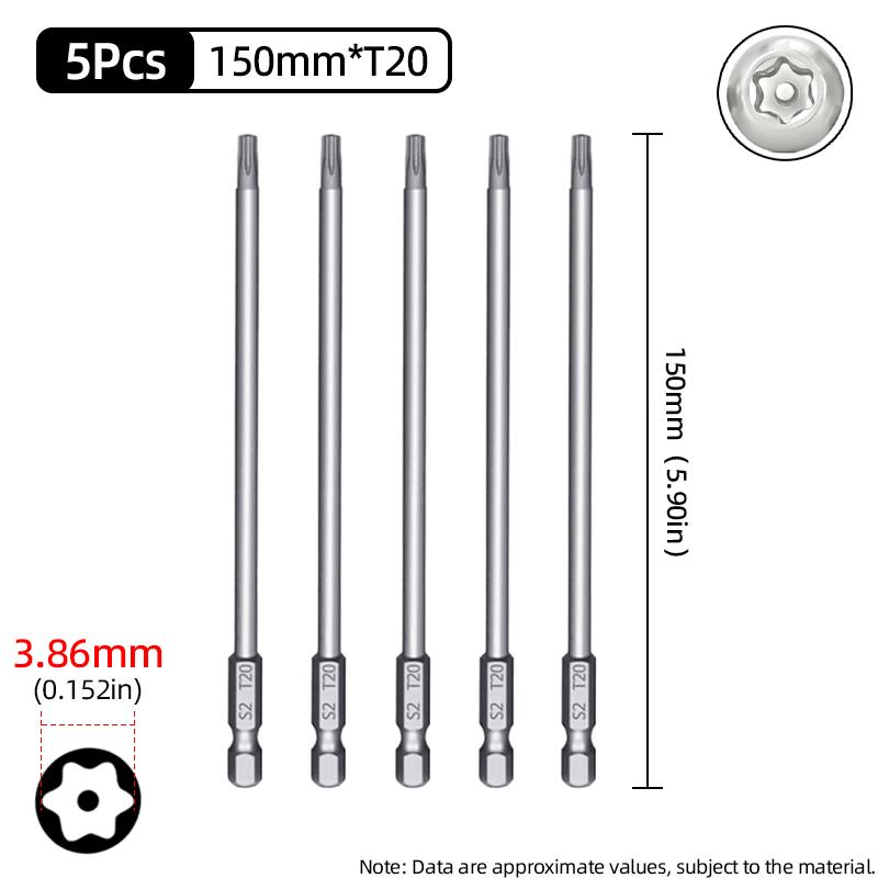 Magnetic Torx Screwdriver Bit 150mm T6-T40 1/4" Hex Shank Hollow Plum Blossom Hole Security Bits S2 Steel Electric Hand Tools