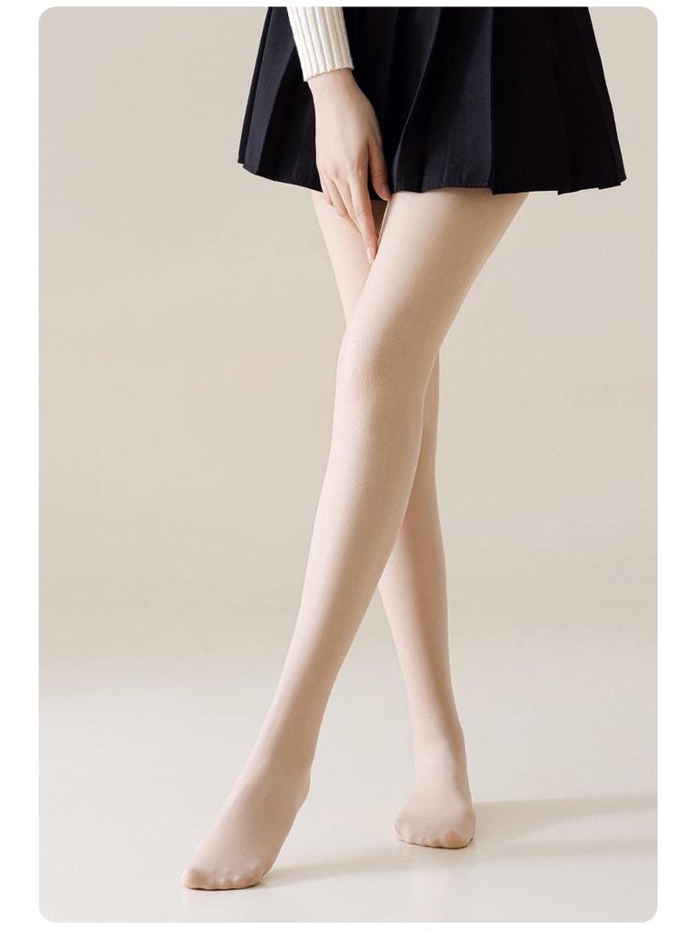 Женские черные шелковые двухслойные колготки с плюшем на осень/зиму