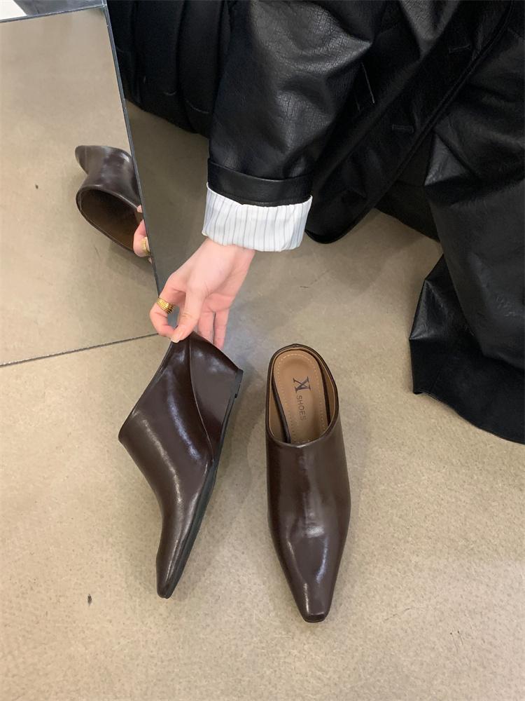 Fashion Slope Heel High Heel Sandals Fashion Outwear Chunky Heel Lazy Mules Closed Toe Slipper Loafers Slingback Slip On Mules For Women