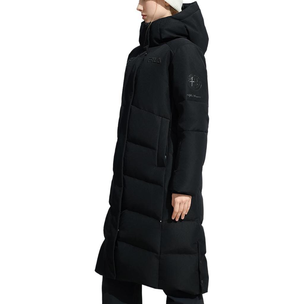 Fila Серия Лыжная Универсальная Длинная Теплая Пуховая Куртка с Капюшоном Женская верхняя одежда Глубокий Черный A11W446920FBK